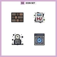 Set of 4 Modern UI Icons Symbols Signs for firewall schedule card book computer Editable Vector Design Elements