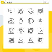 Mobile Interface Outline Set of 16 Pictograms of payment news cloud live message Editable Vector Design Elements