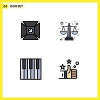 Group of 4 Filledline Flat Colors Signs and Symbols for focus keyboard shooting equality piano Editable Vector Design Elements