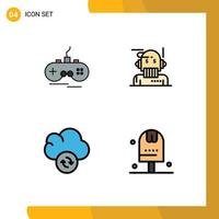 Editable Vector Line Pack of 4 Simple Filledline Flat Colors of joystick cloud gamepad advisor sync Editable Vector Design Elements