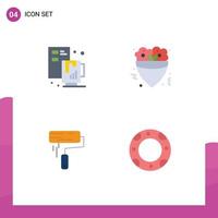 Mobile Interface Flat Icon Set of 4 Pictograms of creative paint file meal wall Editable Vector Design Elements