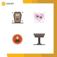 Group of 4 Flat Icons Signs and Symbols for casket romantic funeral heart business Editable Vector Design Elements