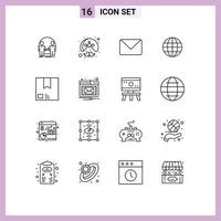 Modern Set of 16 Outlines and symbols such as ineternet globe turban world sms Editable Vector Design Elements