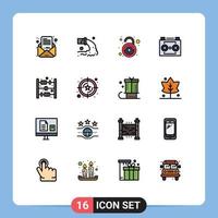 Set of 16 Modern UI Icons Symbols Signs for sound recording digital audio waste audio tape unsecured Editable Creative Vector Design Elements