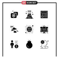 Universal Icon Symbols Group of 9 Modern Solid Glyphs of ball paper holiday plane ui Editable Vector Design Elements