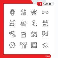 Stock Vector Icon Pack of 16 Line Signs and Symbols for smart internet world up hang up Editable Vector Design Elements