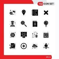 Modern Set of 16 Solid Glyphs Pictograph of female close book cancel information Editable Vector Design Elements