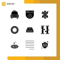 9 Universal Solid Glyphs Set for Web and Mobile Applications box inbox achievement process color wheel Editable Vector Design Elements