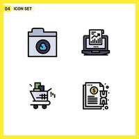 Set of 4 Vector Filledline Flat Colors on Grid for cloud marketing analytics laptop shopping Editable Vector Design Elements