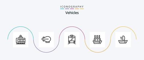 Vehicles Line 5 Icon Pack Including . steamboat. vessel. ship vector