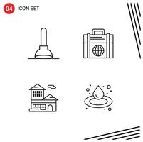 4 Creative Icons Modern Signs and Symbols of plunger building business globe oil Editable Vector Design Elements