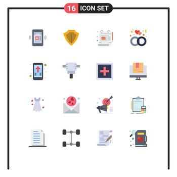 16 Thematic Vector Flat Colors and Editable Symbols of christian mobile design wedding love Editable Pack of Creative Vector Design Elements