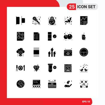 25 Universal Solid Glyphs Set for Web and Mobile Applications data scary financial halloween bat Editable Vector Design Elements