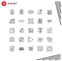 Modern Set of 25 Lines Pictograph of bus camp environment bag funnel Editable Vector Design Elements