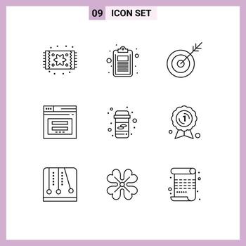 User Interface Pack of 9 Basic Outlines of email web test secure target Editable Vector Design Elements