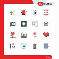 Flat Color Pack of 16 Universal Symbols of dad decoration city buntings fire Editable Pack of Creative Vector Design Elements