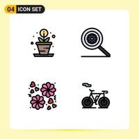 4 Thematic Vector Filledline Flat Colors and Editable Symbols of creative bicycle control flower transport Editable Vector Design Elements