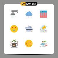 Pictogram Set of 9 Simple Flat Colors of cards school controller emojis music Editable Vector Design Elements