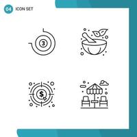 Group of 4 Modern Filledline Flat Colors Set for count down graph mortar analysis dinner Editable Vector Design Elements