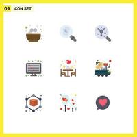 Set of 9 Modern UI Icons Symbols Signs for love waves search sound waves equalizer Editable Vector Design Elements