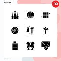 Universal Icon Symbols Group of 9 Modern Solid Glyphs of construction user network plus sport Editable Vector Design Elements