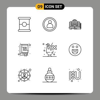 Modern Set of 9 Outlines and symbols such as food coding book design bookmarks Editable Vector Design Elements