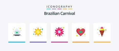 brasileño carnaval plano 5 5 icono paquete incluso hielo crema. crema. carnaval. amor. bandera. creativo íconos diseño vector