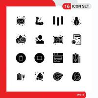 Group of 16 Modern Solid Glyphs Set for board security document protection internet Editable Vector Design Elements