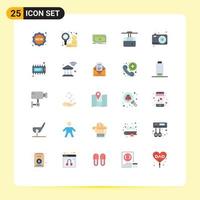 Mobile Interface Flat Color Set of 25 Pictograms of father transport money ski cable Editable Vector Design Elements