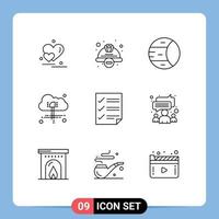 Pictogram Set of 9 Simple Outlines of data power worker hat computing structure Editable Vector Design Elements