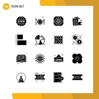 Set of 16 Vector Solid Glyphs on Grid for align pollution artificial garbage globe Editable Vector Design Elements