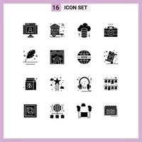 Set of 16 Vector Solid Glyphs on Grid for couple photography video cam wifi cam hosting network Editable Vector Design Elements