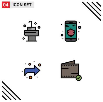 4 4 línea de relleno plano color concepto para sitios web móvil y aplicaciones lavabo añadir datos flecha mi editable vector diseño elementos