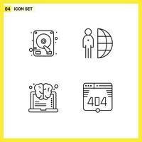 Pictogram Set of 4 Simple Filledline Flat Colors of disk learning freelance person think Editable Vector Design Elements