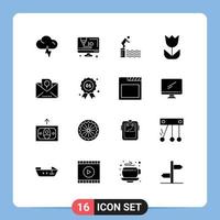 Modern Set of 16 Solid Glyphs and symbols such as party holiday pool envelope macro Editable Vector Design Elements