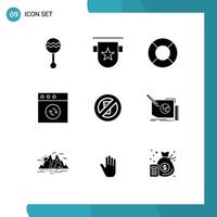 Group of 9 Solid Glyphs Signs and Symbols for no drinking sync ribbon mac recreations Editable Vector Design Elements