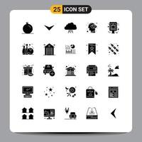 User Interface Pack of 25 Basic Solid Glyphs of board mind data lotus head Editable Vector Design Elements