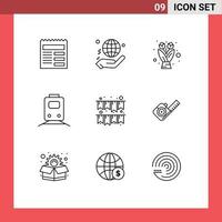 Pictogram Set of 9 Simple Outlines of celebration transportation donate train rail Editable Vector Design Elements