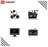 Set of 4 Modern UI Icons Symbols Signs for cycle monitor plant folder imac Editable Vector Design Elements