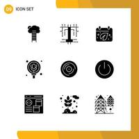 Group of 9 Modern Solid Glyphs Set for pack microphone process search leaf Editable Vector Design Elements