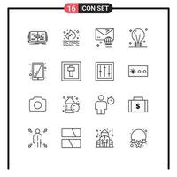 16 User Interface Outline Pack of modern Signs and Symbols of electric concept pollution bulb internet Editable Vector Design Elements