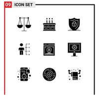 Modern Set of 9 Solid Glyphs and symbols such as testing man shield human abilities Editable Vector Design Elements