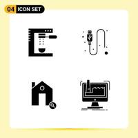 Modern Set of 4 Solid Glyphs Pictograph of cooking buildings food data find Editable Vector Design Elements