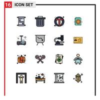 Flat Color Filled Line Pack of 16 Universal Symbols of board projector web presentation settings Editable Creative Vector Design Elements
