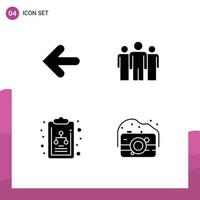 4 User Interface Solid Glyph Pack of modern Signs and Symbols of arrow diagram point back competitive camera Editable Vector Design Elements