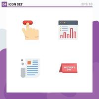 Mobile Interface Flat Icon Set of 4 Pictograms of click news analysis graph page Editable Vector Design Elements