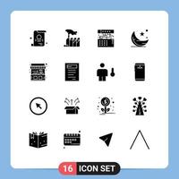 16 Universal Solid Glyph Signs Symbols of ramadhan star analog cresent sound Editable Vector Design Elements