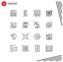 16 Thematic Vector Outlines and Editable Symbols of colour cooler pottery computer leaflet Editable Vector Design Elements