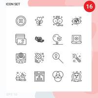 Mobile Interface Outline Set of 16 Pictograms of pay card accessories views eye Editable Vector Design Elements