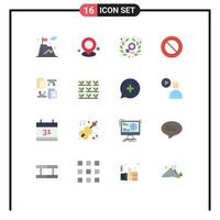 Mobile Interface Flat Color Set of 16 Pictograms of grower document power transfer sign Editable Pack of Creative Vector Design Elements